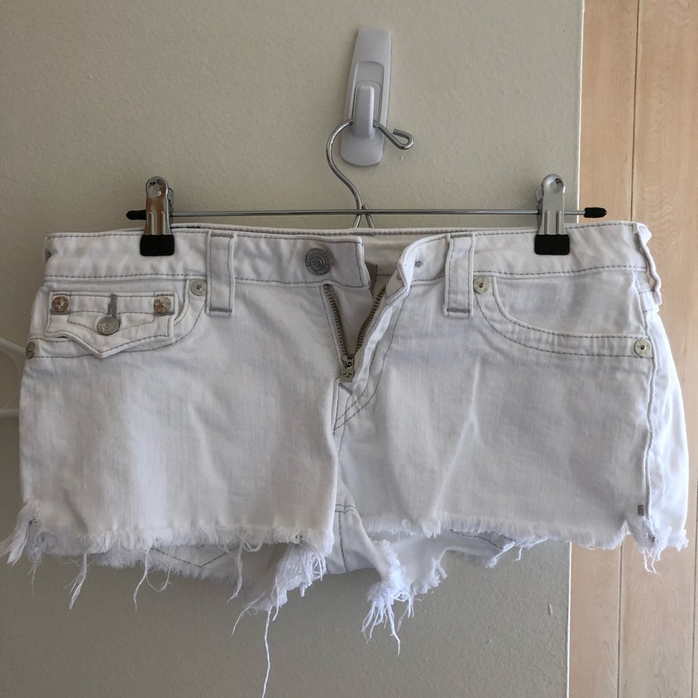 True Religion White Crop Jean Shorts